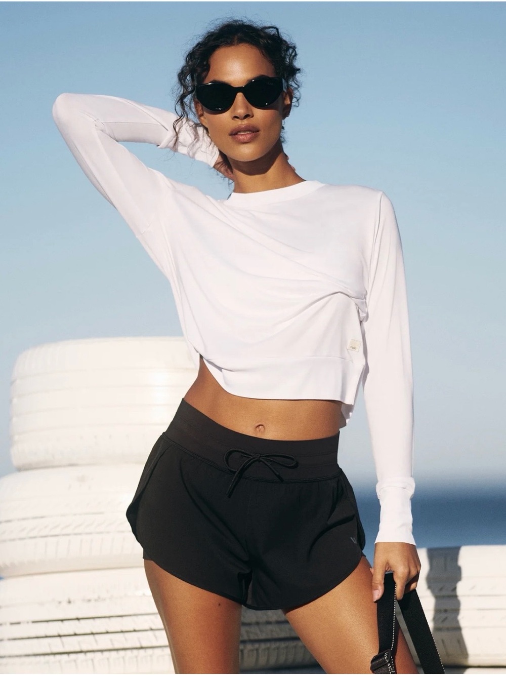 Vuori White Cropped Long Sleeve Performance Top